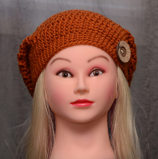 Slouchy Beanie Hat, Crocheted Slouchy Hat and button