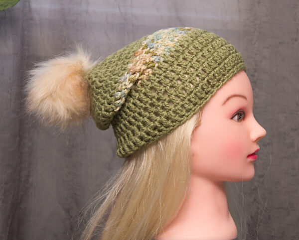 Slouchy Beanie Hat, Crocheted Slouchy Hat with Pom Pom