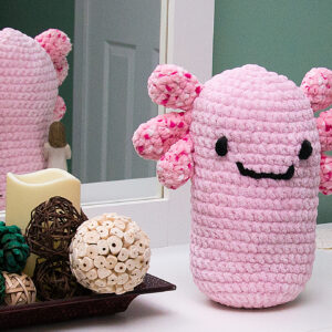 Soft, handmade crochet axolotl plushy